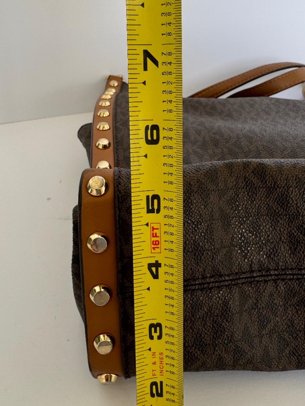 Michael Kors Newbury Brown Signature Studded Chain Shoulder Bag Gold Hardware - Picture 15 of 15